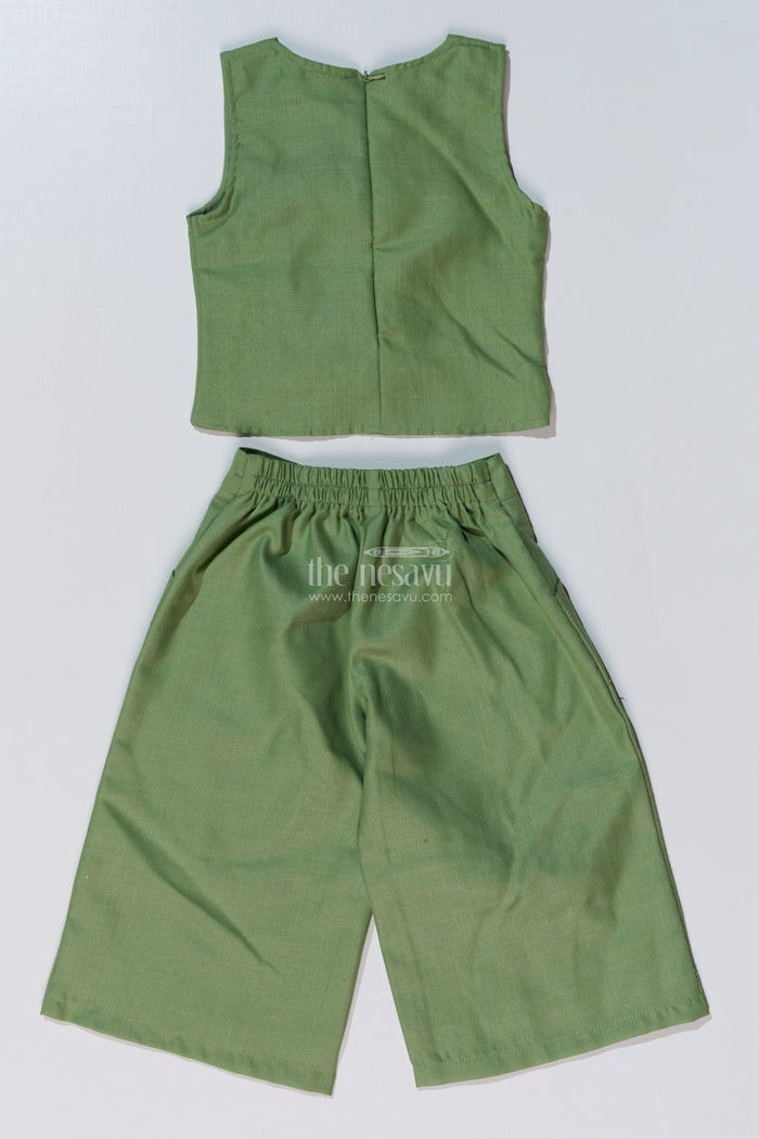 The Nesavu Girls Sharara / Plazo Set Chic Casual Dress Casual Set for Girls with Floral Embellishments and Wide-Leg Plazo Nesavu Nesavu Chic Casual Dress Casual Set Girls Floral Embellishments Wide-Leg Plazo