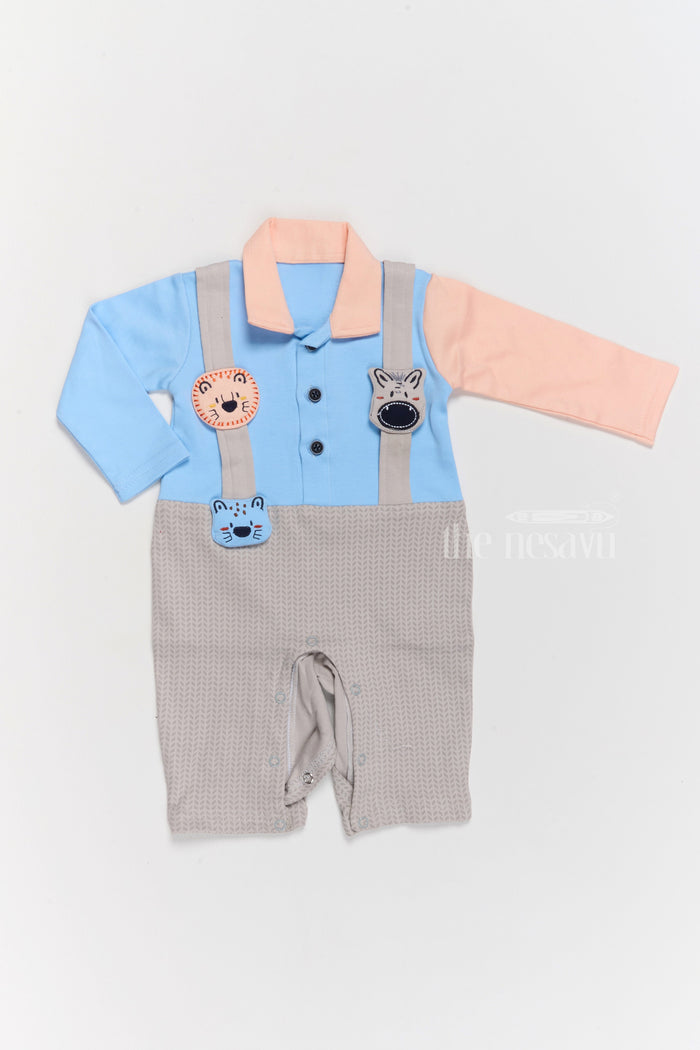 The Nesavu Baby Casual Sets Children Dungarees with Playful Animal Prints and Pastel Tones Nesavu 10 (NB) / Blue BCS202A-10 Nesavu Children Dungarees Animal Prints Pastel Cotton Comfort