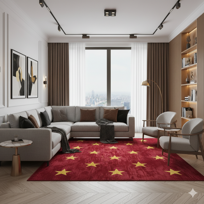 Chinese Red Star Area Rug