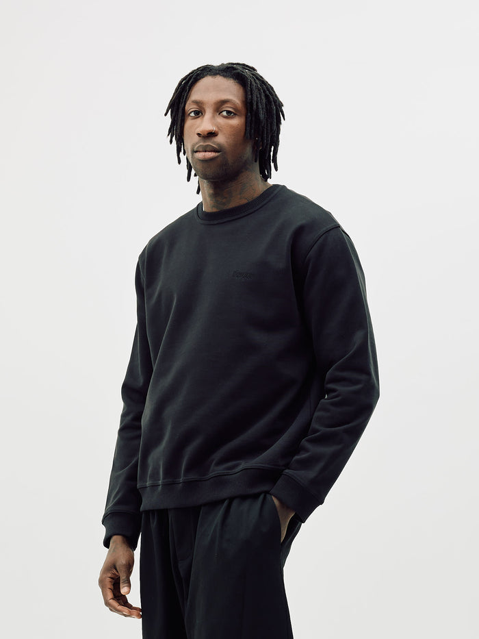 Classic Crewneck, Men - Embroidered Logo - Black