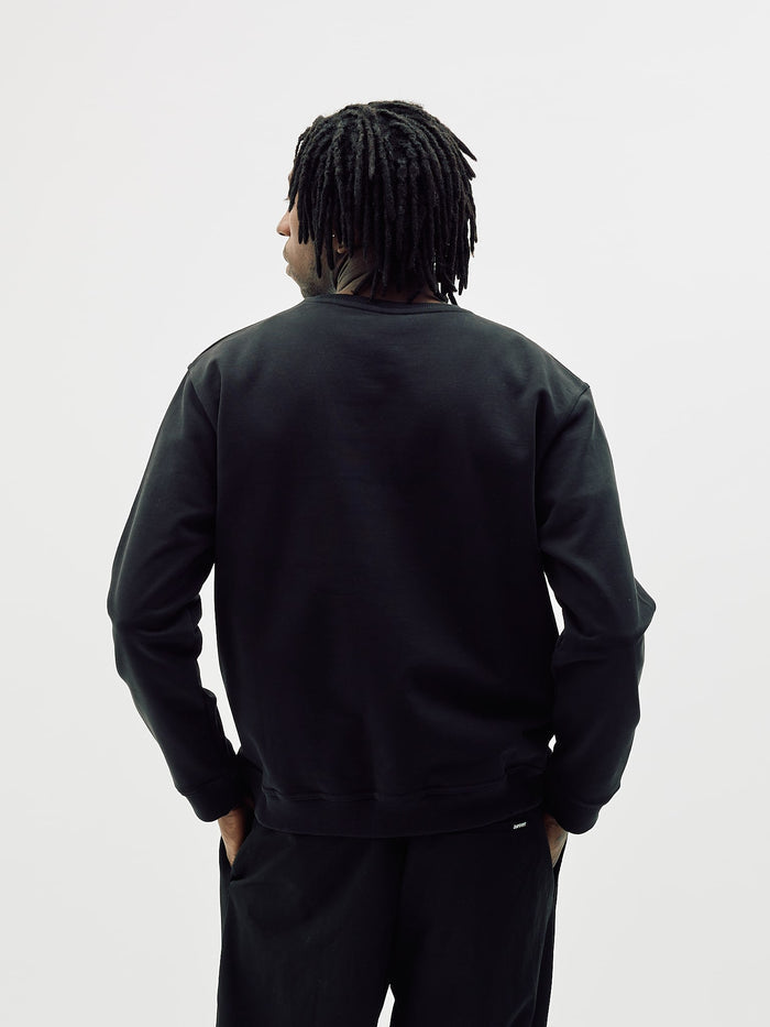 Classic Crewneck, Men - Embroidered Logo - Black