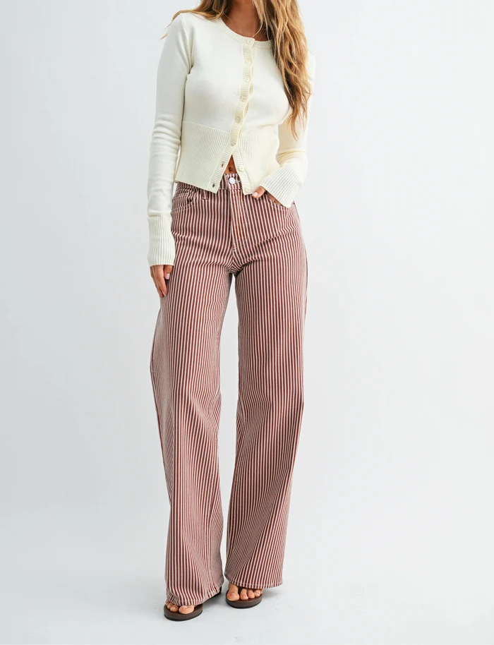 Classic Relaxed Wide Leg - Spice Brown Stripe
