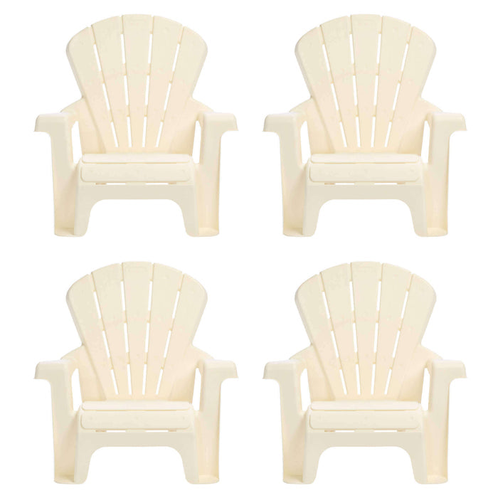 Four, kids, white Adirondack chairs on a white background