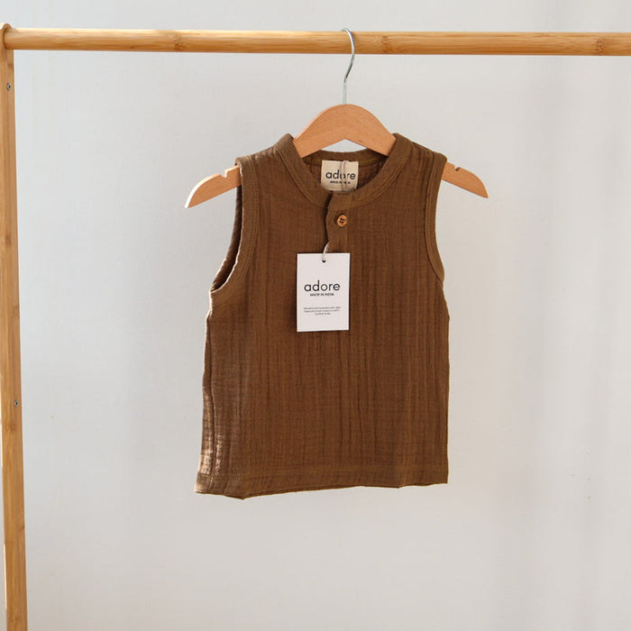 Cocoa Delight Organic Muslin Cotton Sleeveless Tshirt and Shorts (6 Months – 4 Years)
