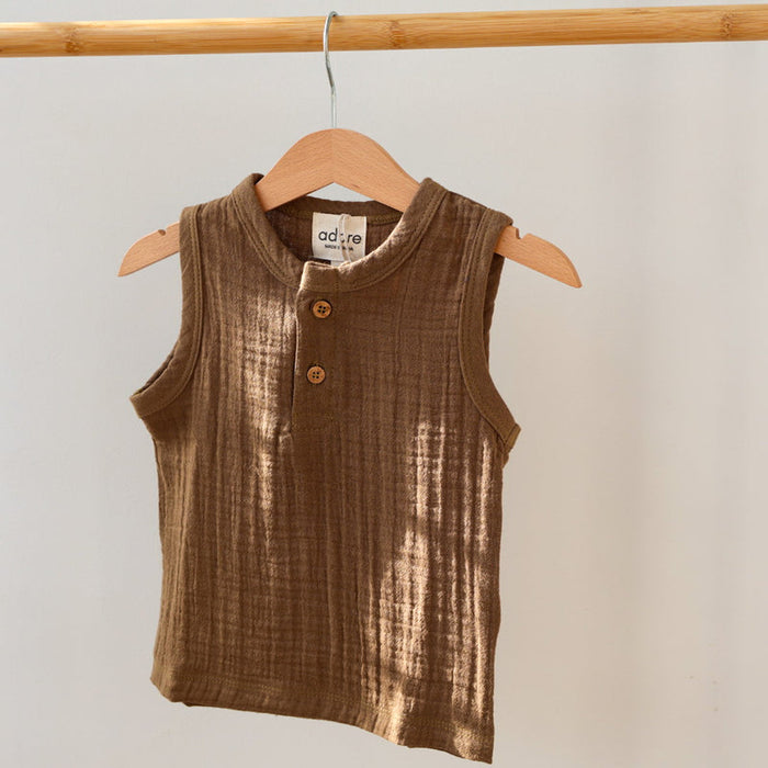 Cocoa Delight Organic Muslin Cotton Sleeveless Tshirt and Shorts (6 Months – 4 Years)