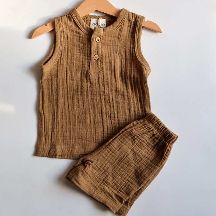 Cocoa Delight Organic Muslin Cotton Sleeveless Tshirt and Shorts (6 Months – 4 Years)