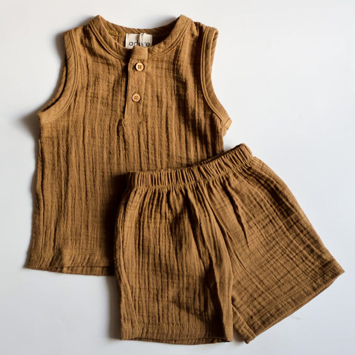 Cocoa Delight Organic Muslin Cotton Sleeveless Tshirt and Shorts (6 Months – 4 Years)