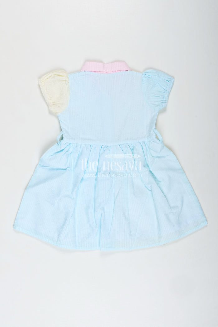 The Nesavu Girls Cotton Frock Colorblock Cotton Frock for Girls School Day Outfit Nesavu Nesavu Seersucker Cotton Tunic Frock Girls Smart Collar Color Blocks School