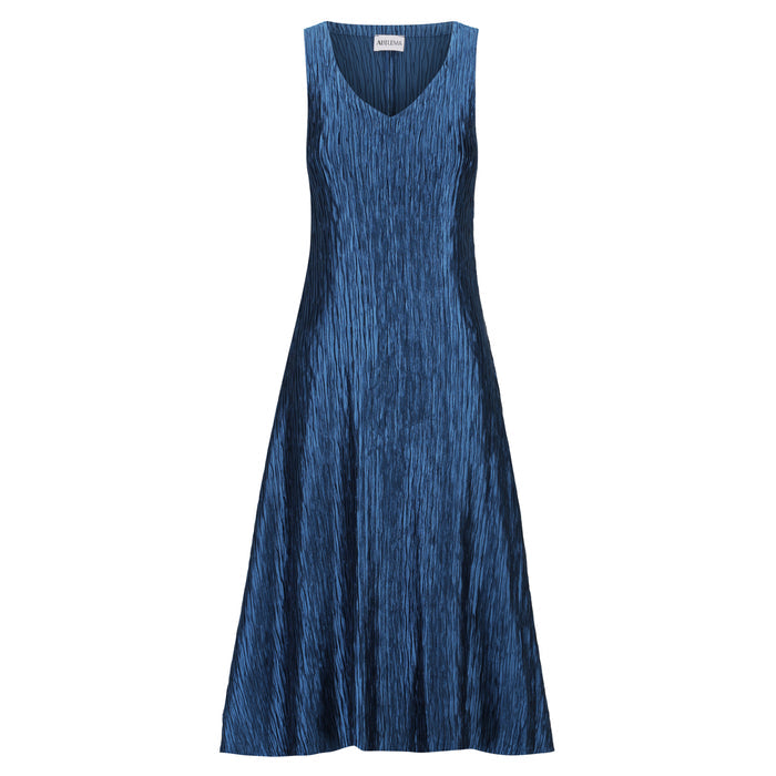 Blue sleeveless dress on a white background