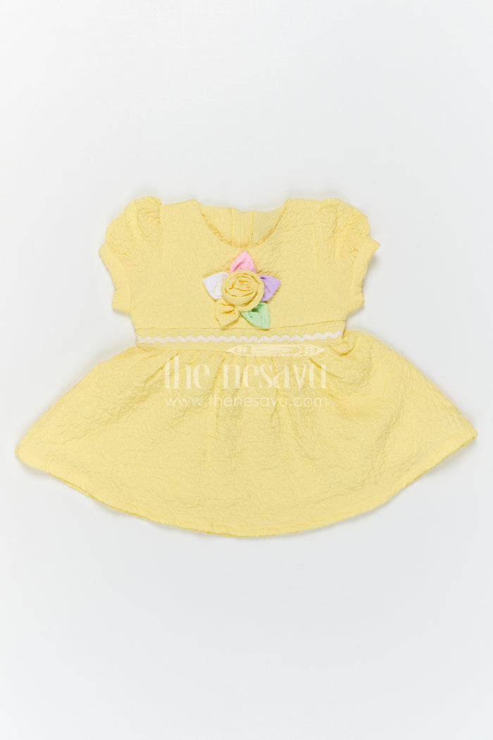 The Nesavu Girls Cotton Frock Cotton Baby Frock with Puff Sleeves and Flower Applique for Special Moments Nesavu Nesavu Baby Girl Cotton Frock With Flower Applique Soft Everyday Wear For Birthdays And Family Outings