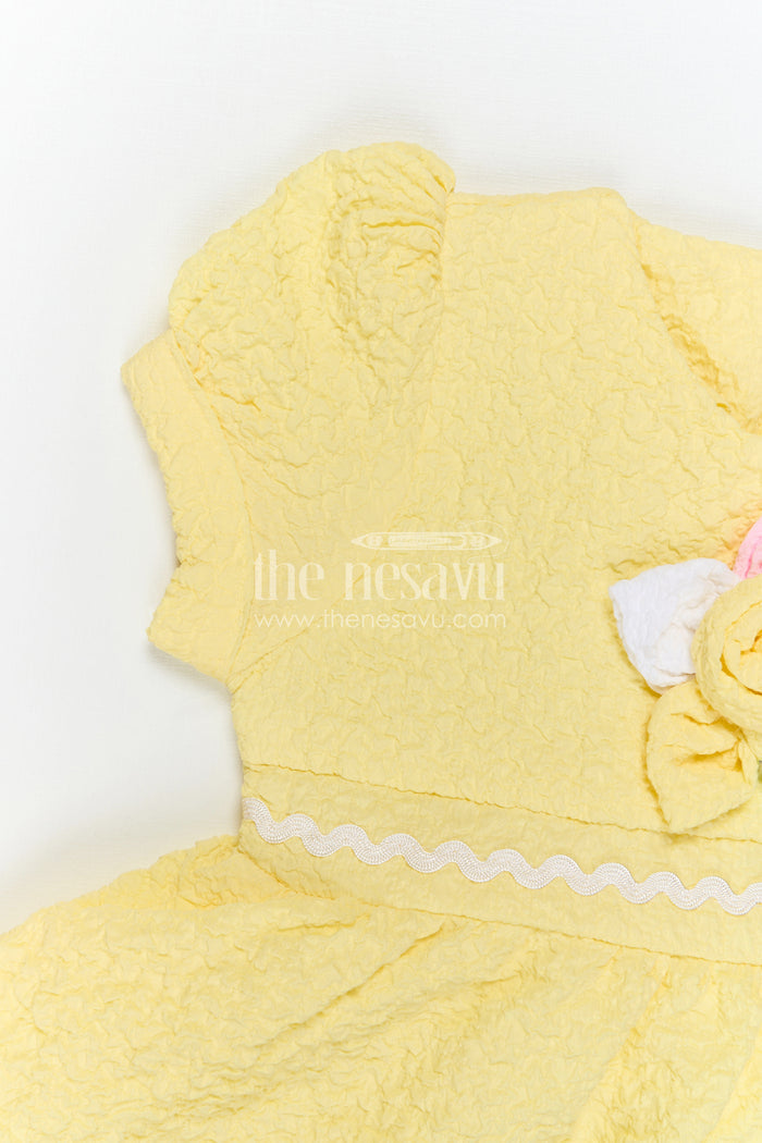 The Nesavu Girls Cotton Frock Cotton Baby Frock with Puff Sleeves and Flower Applique for Special Moments Nesavu Nesavu Baby Girl Cotton Frock With Flower Applique Soft Everyday Wear For Birthdays And Family Outings