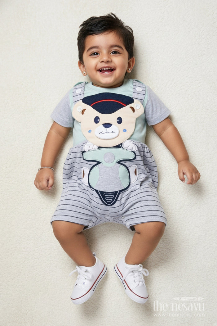 The Nesavu Baby Dungarees Cotton Dungaree Set for Babies for Outings and Playtime Nesavu 14 (6M) / Green BCS508A-14 Nesavu baby dungaree set cotton character print playtime casual wear