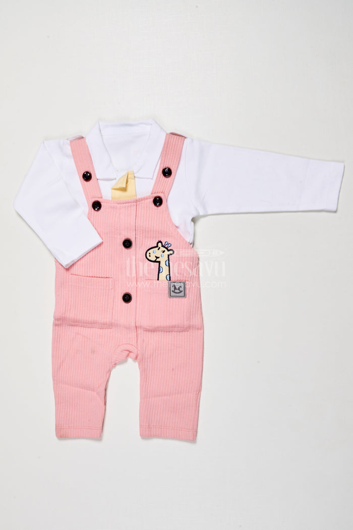 The Nesavu Baby Dungarees Cotton Dungaree Set for Baby Girls for Daily Comfort and Playtime Nesavu 14 (6M) / Pink BCS507B-14 Nesavu cotton dungaree set baby girls soft inner top playtime daily wear