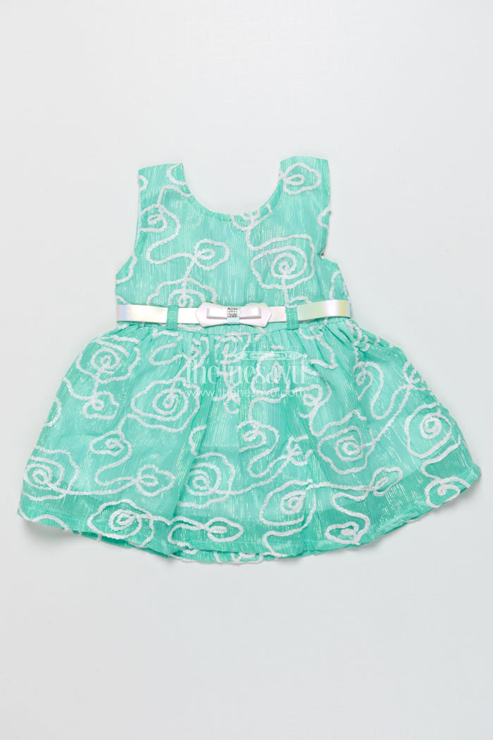 The Nesavu Girls Cotton Frock Cotton Frock for Baby Girls for Casual Wear and Gifting Nesavu 14 (6M) / Green GFC1834B-14 Nesavu cotton frock baby girls thread embroidery bow detail casual wear