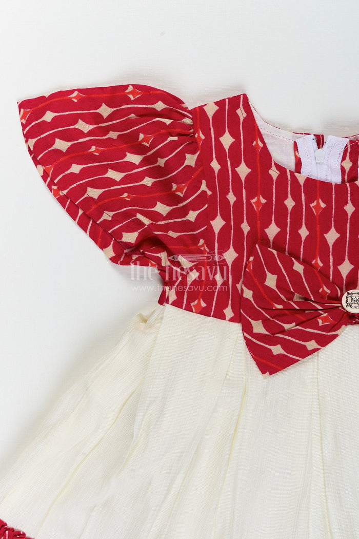 The Nesavu Cotton frock for toddler girls with bow and ruffle hem Nesavu Nesavu toddler girls cotton frock bow detail  casual outfit flutter sleeves ruffle hem