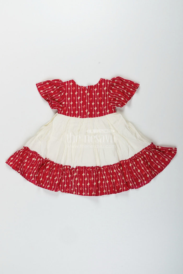 The Nesavu Cotton frock for toddler girls with bow and ruffle hem Nesavu Nesavu toddler girls cotton frock bow detail  casual outfit flutter sleeves ruffle hem