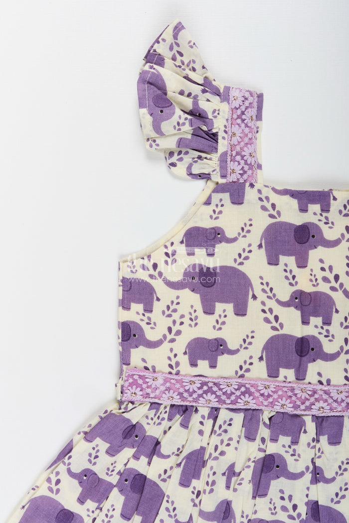 The Nesavu Girls Cotton Frock Cotton Frock for Toddler Girls with Elephant Print Nesavu Nesavu cotton frock toddler girls elephant print flutter sleeves