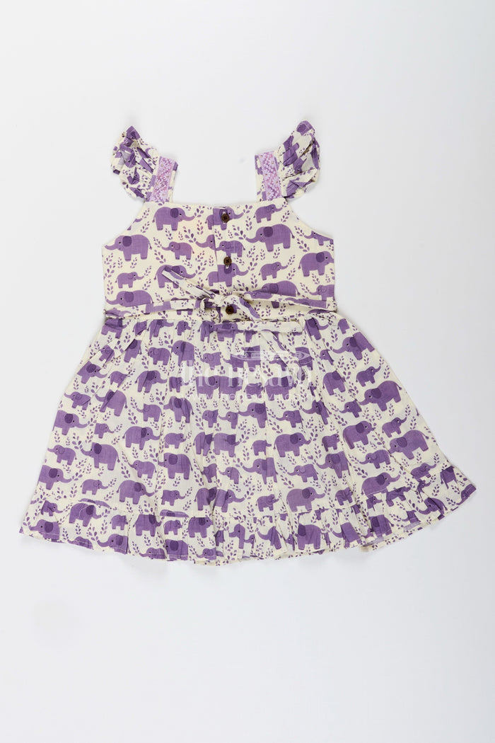 The Nesavu Girls Cotton Frock Cotton Frock for Toddler Girls with Elephant Print Nesavu Nesavu cotton frock toddler girls elephant print flutter sleeves