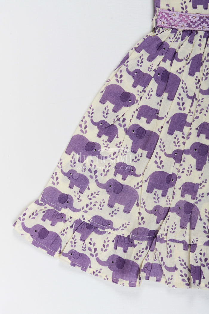 The Nesavu Girls Cotton Frock Cotton Frock for Toddler Girls with Elephant Print Nesavu Nesavu cotton frock toddler girls elephant print flutter sleeves