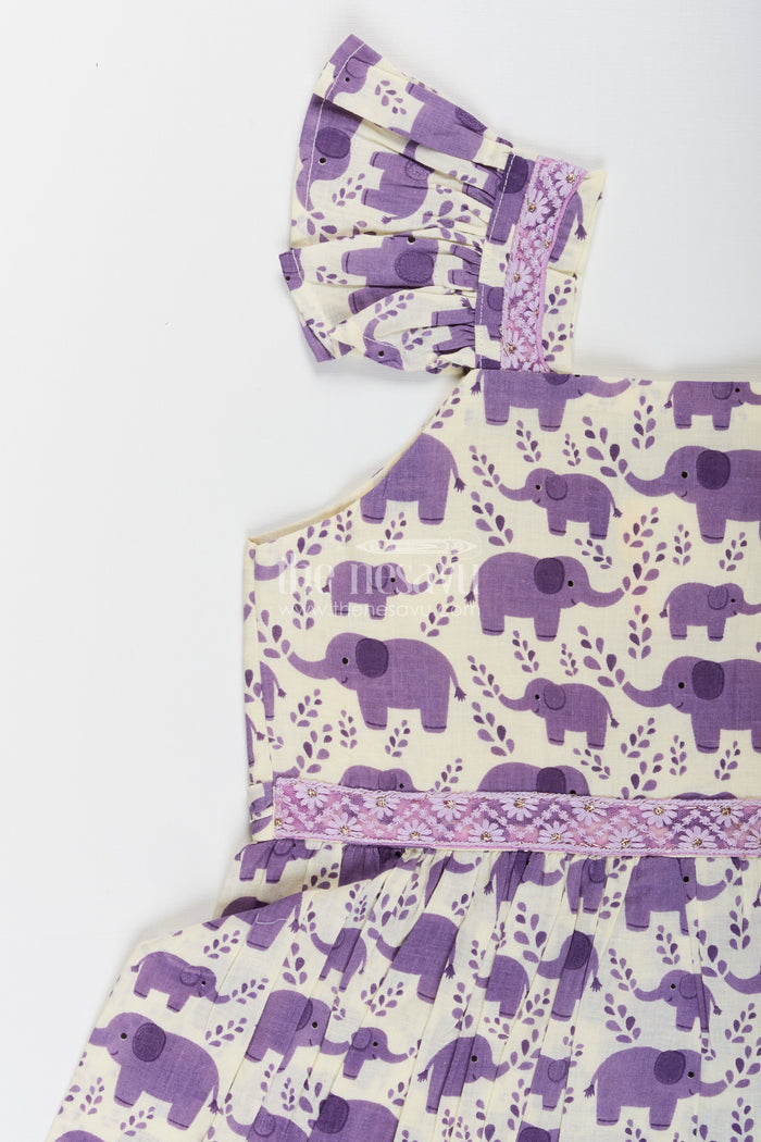 The Nesavu Girls Cotton Frock Cotton Frock for Toddler Girls with Elephant Print Nesavu Nesavu cotton frock toddler girls elephant print flutter sleeves
