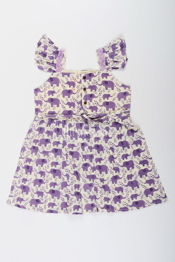 The Nesavu Girls Cotton Frock Cotton Frock for Toddler Girls with Elephant Print Nesavu Nesavu cotton frock toddler girls elephant print flutter sleeves