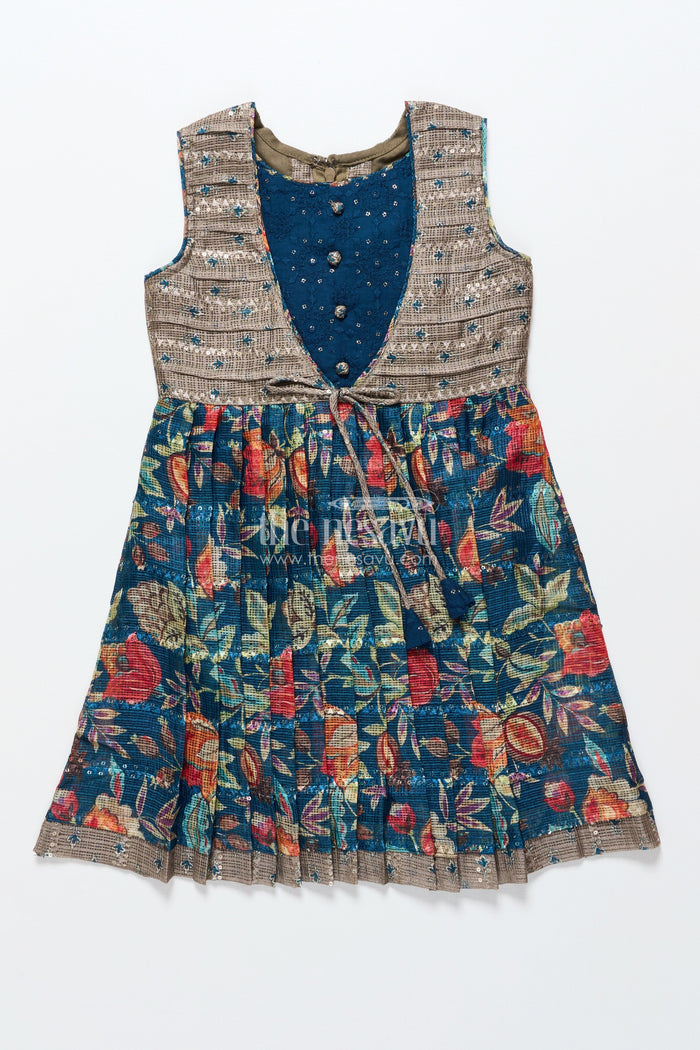 The Nesavu Girls Cotton Frock Cotton Frock for Toddler Girls with Embroidery for School Functions and Casual Occasions Nesavu 22 (4Y) / Blue GFC1808A-22 Nesavu toddler girls cotton frock sequin embroidery  ideal ethnic school events outings