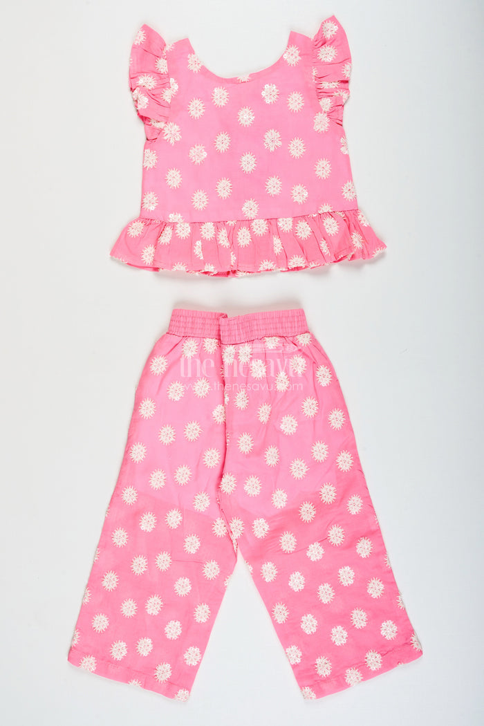 The Nesavu Girls Co-Ord Sets Cotton Plazo Set for Girls with Chikankari Embroidery for Casual Festive Wear Nesavu 16 (1Y) / Pink GPS794A-16 Nesavu girls cotton plazo set chikankari embroidery  ideal poojas summer festivals