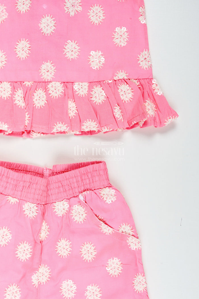 The Nesavu Girls Co-Ord Sets Cotton Plazo Set for Girls with Chikankari Embroidery for Casual Festive Wear Nesavu Nesavu girls cotton plazo set chikankari embroidery  ideal poojas summer festivals