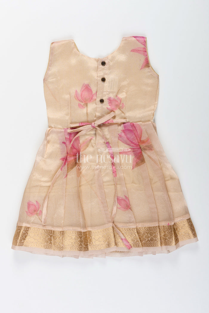 The Nesavu Silk Frock Cream Kora Tissue Silk Frock for Baby Girls Floral Digital Print Design Nesavu Kora tissue silk frock baby girls  cream ethnic wear floral digital print