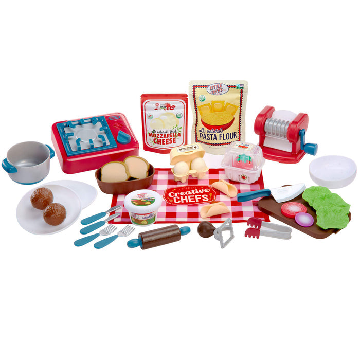 Italian Restaurant Kit with various utensils and ingredients on a white background