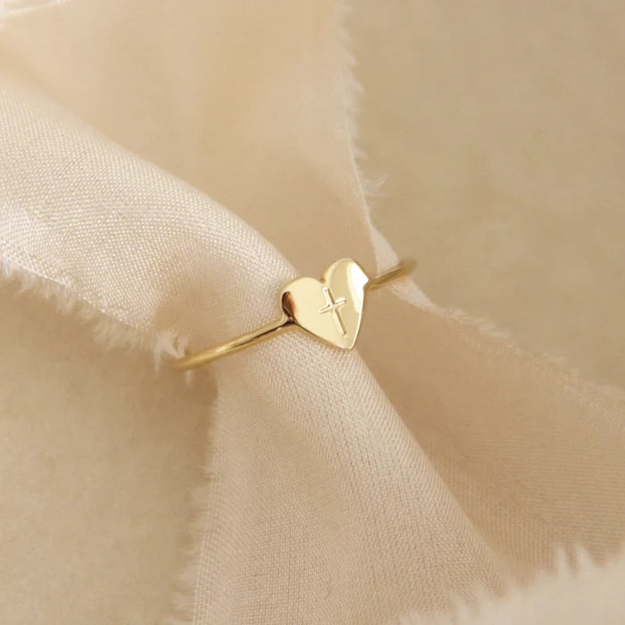 Cross Heart Ring- Gold