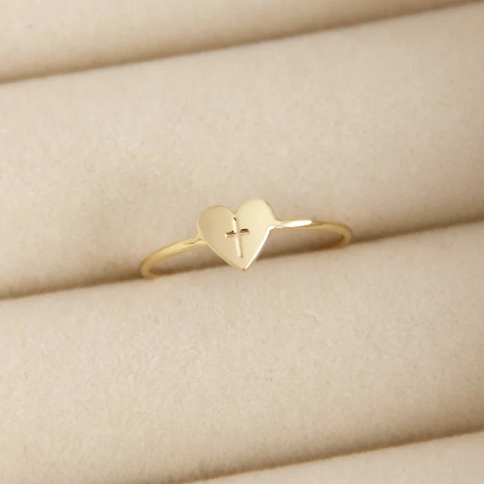 Cross Heart Ring- Gold