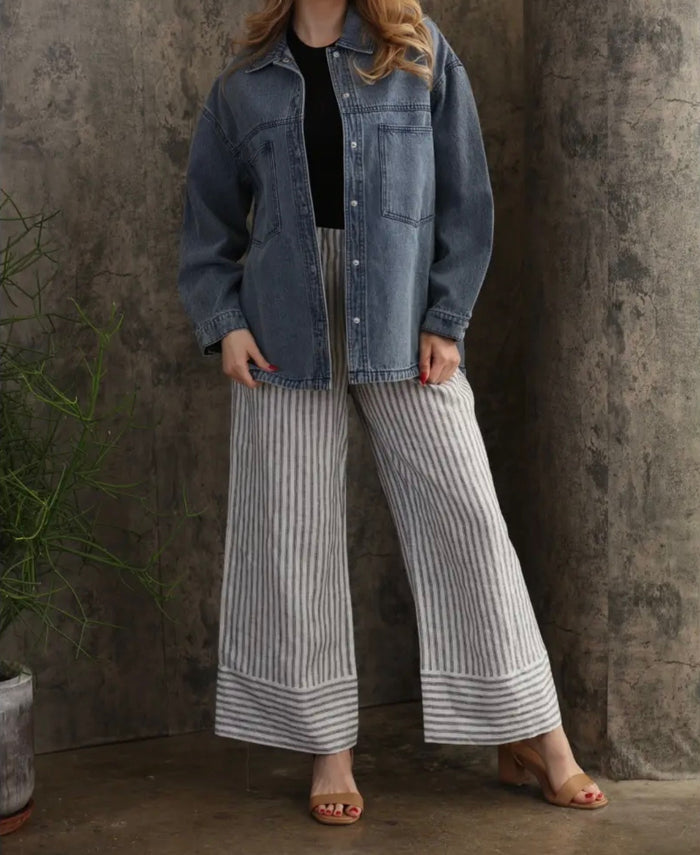 Denim Oversized Shacket with Round Hem - Medium Wash