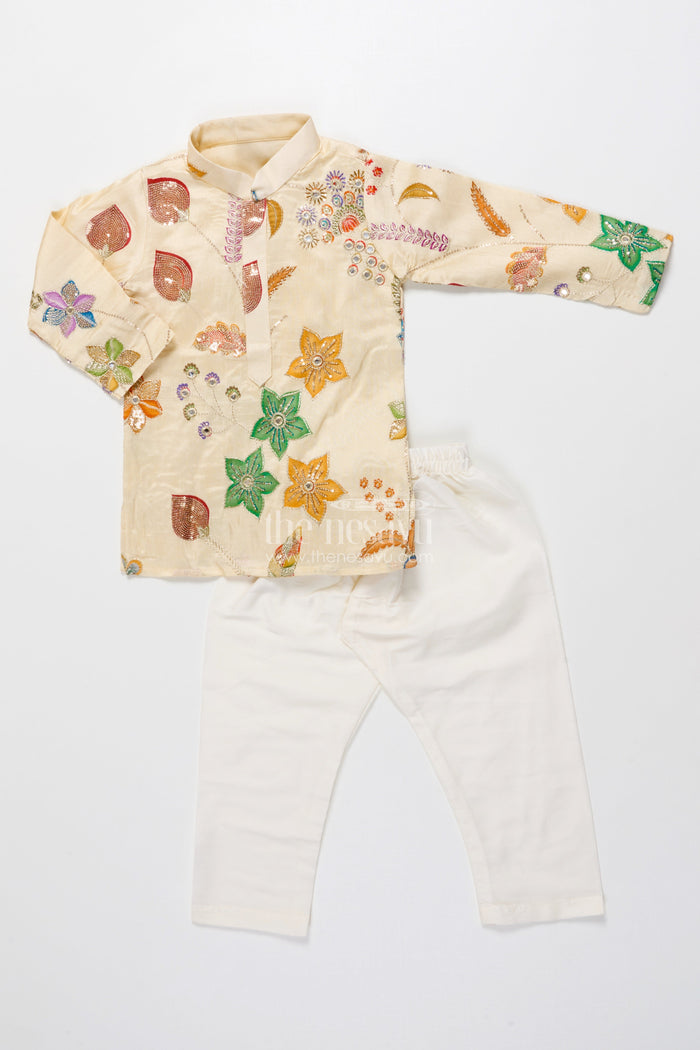 The Nesavu Boys Kurtha Set Designer Embroidered Kurta Set for Boys for Ethnic School Days and Weddings Nesavu Nesavu designer embroidered kurta set boys viscose silk ideal festive wear ethnic day events