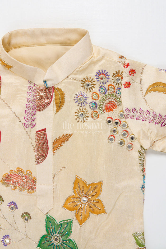 The Nesavu Boys Kurtha Set Designer Embroidered Kurta Set for Boys for Ethnic School Days and Weddings Nesavu Nesavu designer embroidered kurta set boys viscose silk ideal festive wear ethnic day events