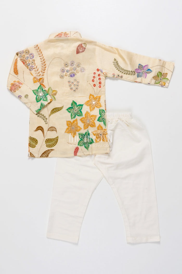 The Nesavu Boys Kurtha Set Designer Embroidered Kurta Set for Boys for Ethnic School Days and Weddings Nesavu Nesavu designer embroidered kurta set boys viscose silk ideal festive wear ethnic day events