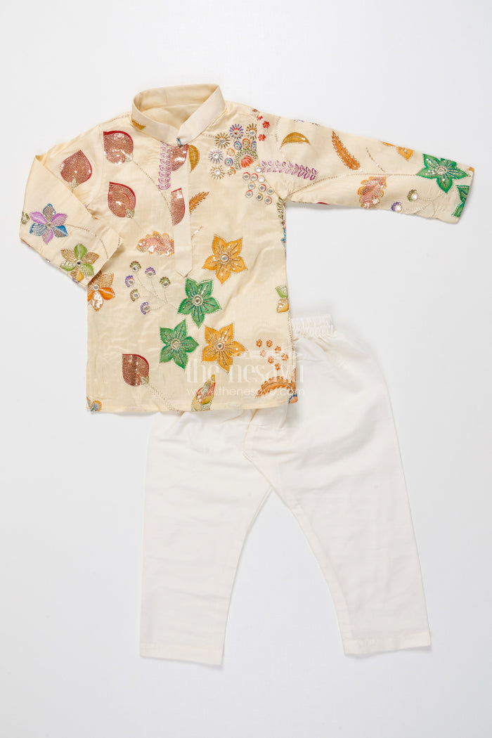 The Nesavu Boys Kurtha Set Designer Embroidered Kurta Set for Boys for Ethnic School Days and Weddings Nesavu Nesavu designer embroidered kurta set boys viscose silk ideal festive wear ethnic day events