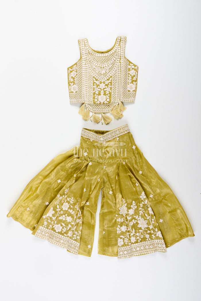 The Nesavu Girls Sharara / Plazo Set Designer floral sharara set with heavy organza embroidery – traditional ensemble for toddlers Nesavu Floral embroidered organza sharara set girls  toddler ethnic wear Nesavu
