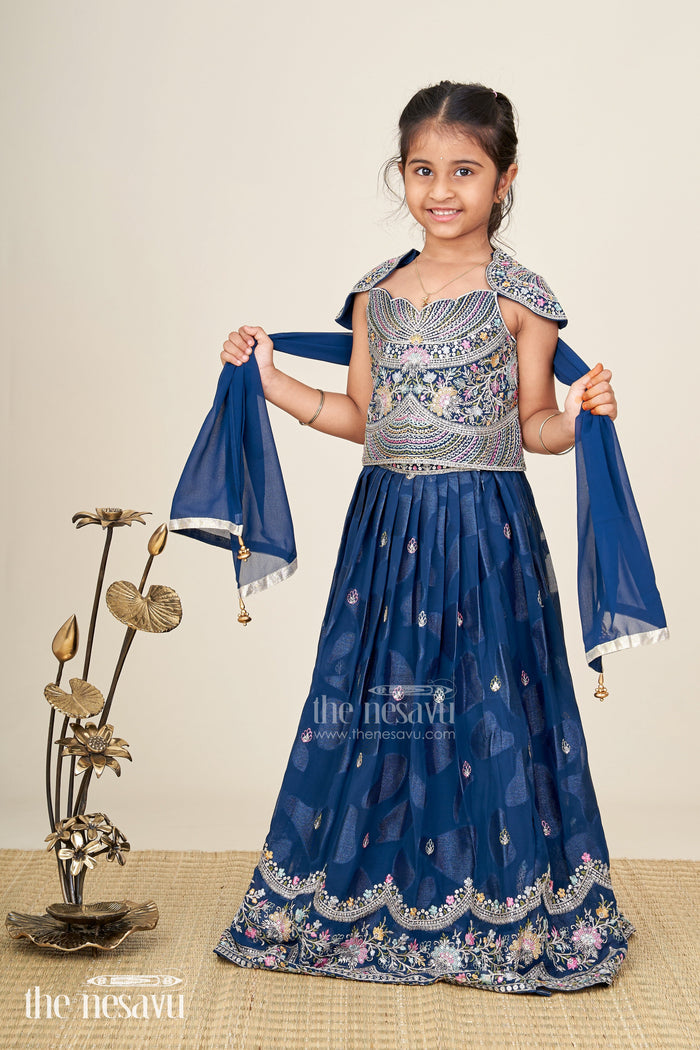 The Nesavu Girls Lehenga Choli Designer Lehenga Choli for Girls for Weddings and Grand Events Nesavu 24 (5Y) / Blue GL720A-24 Nesavu designer lehenga choli girls chiffon embroidery weddings festive functions