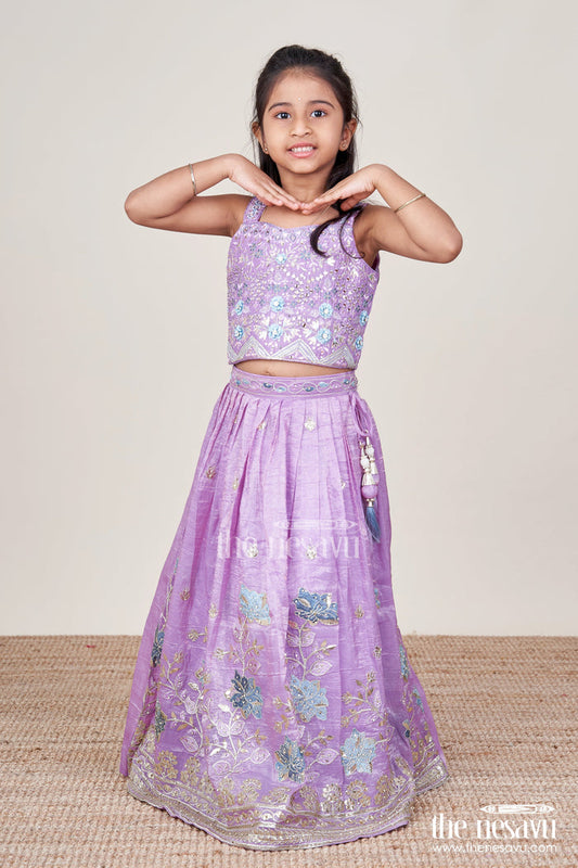 The Nesavu Girls Ethnic Lehenga Designer Lehenga Set for Girls for Weddings and Traditional Photoshoots Nesavu 16 (1Y) / Purple GL836A-16 Nesavu designer lehenga set girls mirror embroidery perfect weddings traditional events