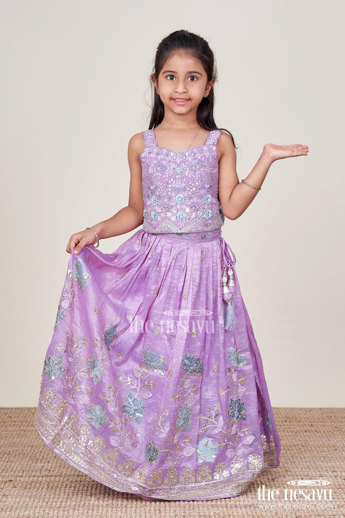 The Nesavu Girls Ethnic Lehenga Designer Lehenga Set for Girls for Weddings and Traditional Photoshoots Nesavu Nesavu designer lehenga set girls mirror embroidery perfect weddings traditional events