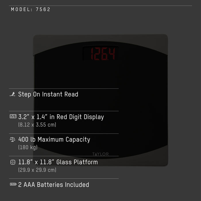 Digital Glass Bathroom Scale with Red LCD Display