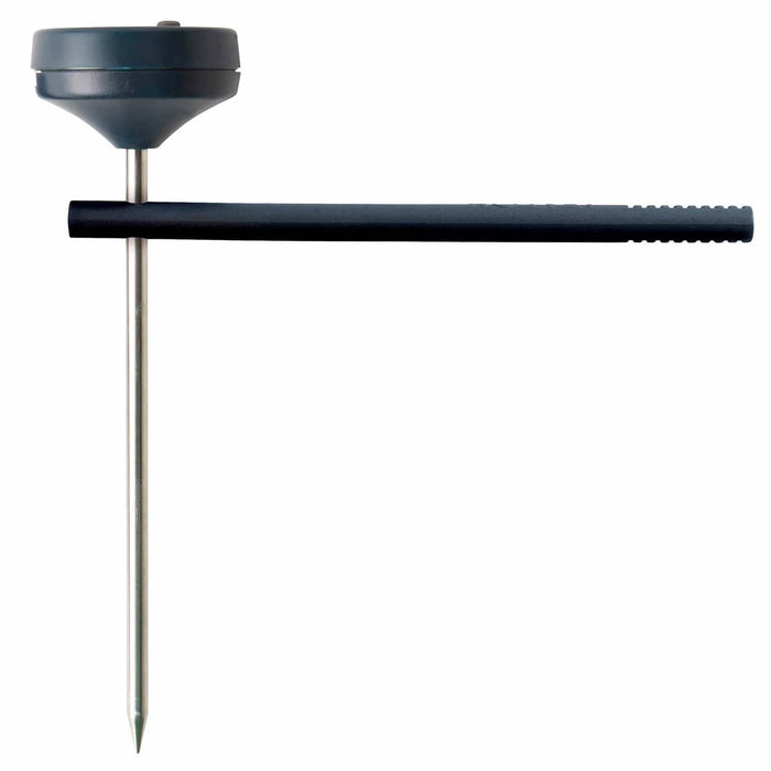 Close up of a digital instant read thermometer with protective sheath and long probe