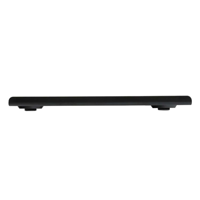Side view of a slim black digital scale.