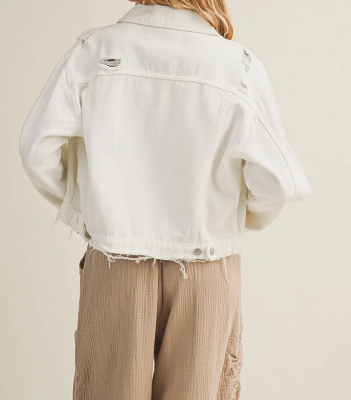Distressed Denim Jacket- Snow White