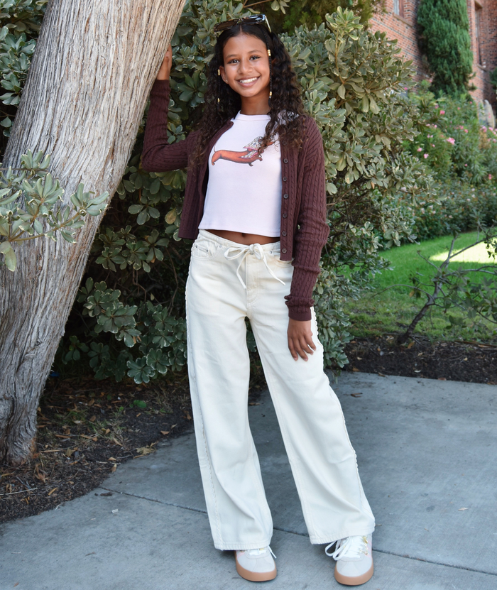 DL1961 Girls Frankie Lace Sugar Cookie Aura Low Slung Wide Leg Jeans Girls Denim DL1961 Ivory Y/S (7/8)