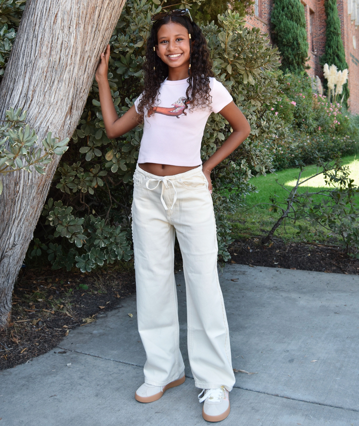 DL1961 Girls Frankie Lace Sugar Cookie Aura Low Slung Wide Leg Jeans Girls Denim DL1961