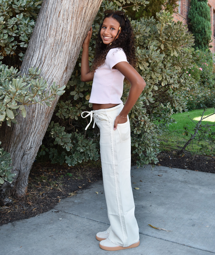 DL1961 Girls Frankie Lace Sugar Cookie Aura Low Slung Wide Leg Jeans Girls Denim DL1961