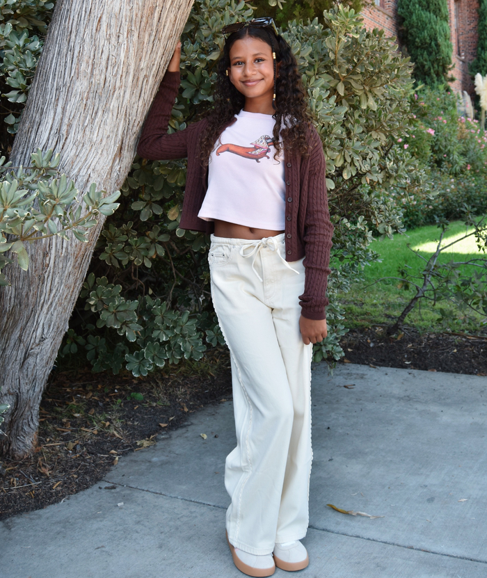 DL1961 Girls Frankie Lace Sugar Cookie Aura Low Slung Wide Leg Jeans Girls Denim DL1961