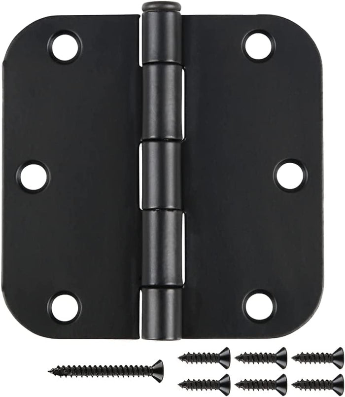 Door Hinge , 3.5" , Rounded , Matte Black , (12-Pack)